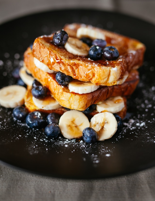French toast with blueberries and banana